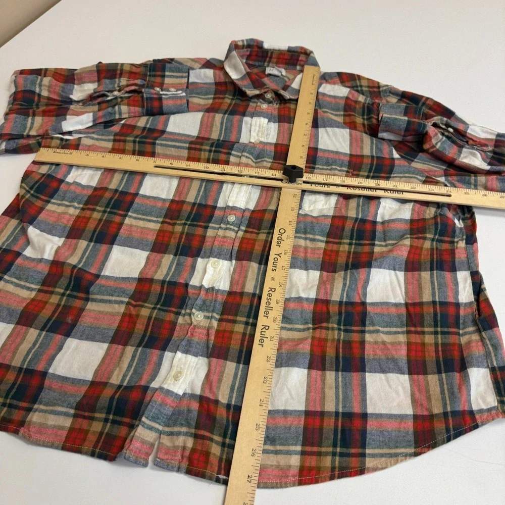 J Crew Shirt Womens 3X Plaid Flannel Red White Button Down Cotton Outdoor Casual